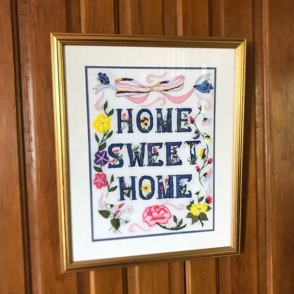 Embroidered 'Home Sweet Home' Framed Art - Picture 2 of 16